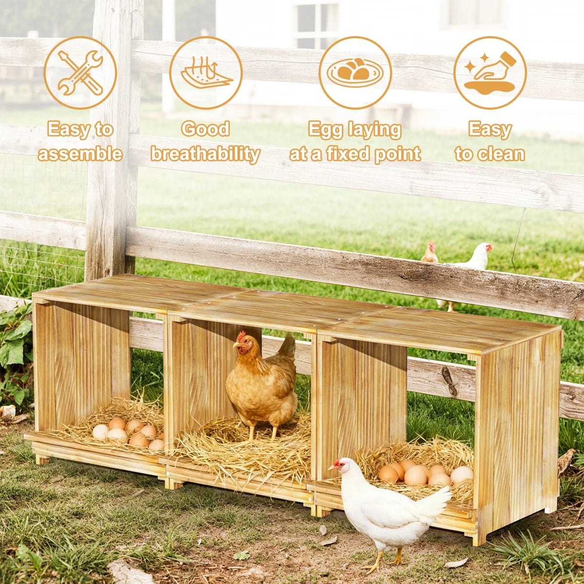 Natural Wood Chicken Nesting Box for Outdoor Coop Ducks Poultry Floor Standing Boxes Hen House Laying Boxes Stackable