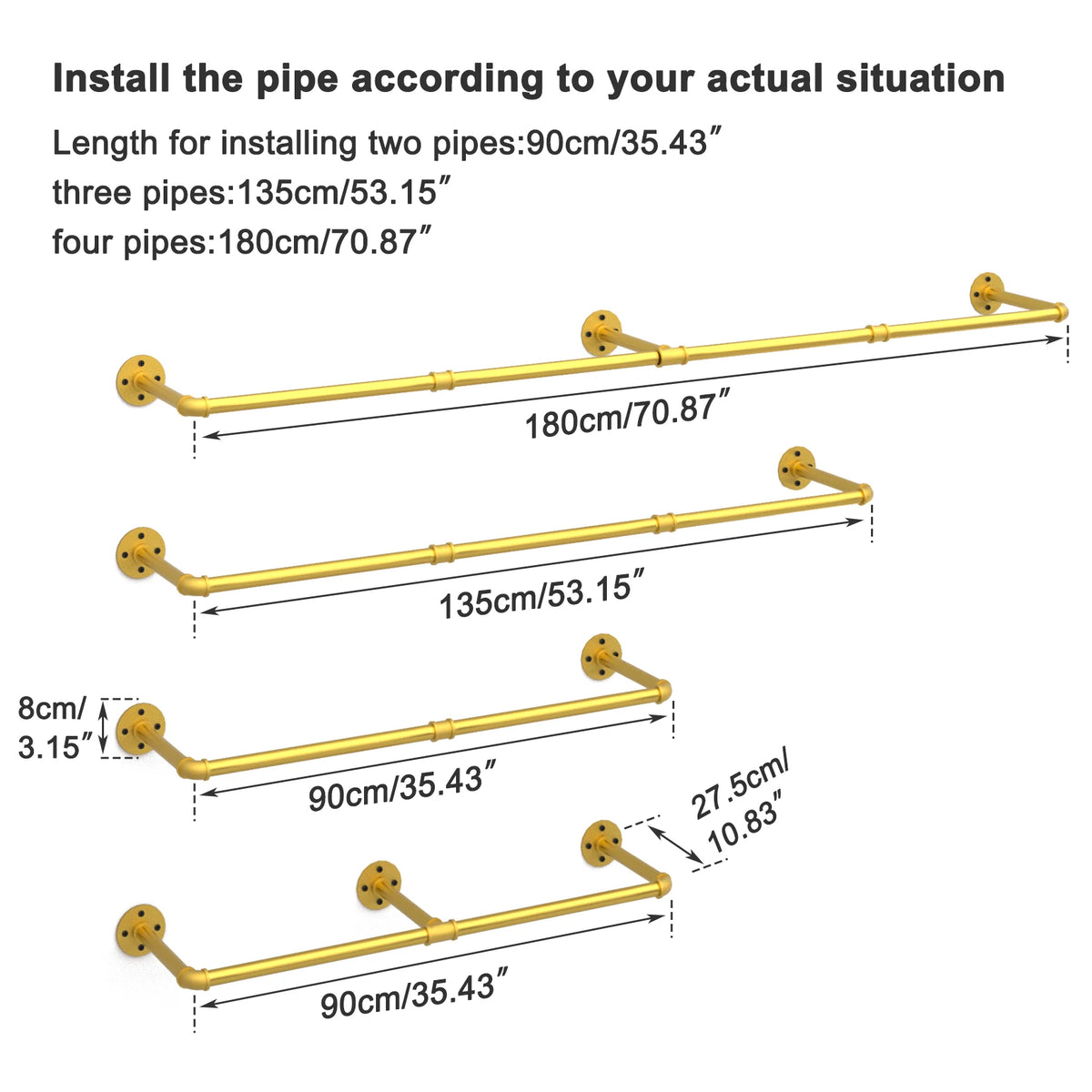Wall Mounted Clothes Rack Industrial Pipe for Hanging Clothes, Space-Saving Closet Rod Multi-Purpose Hang Bedroom Laundry Room