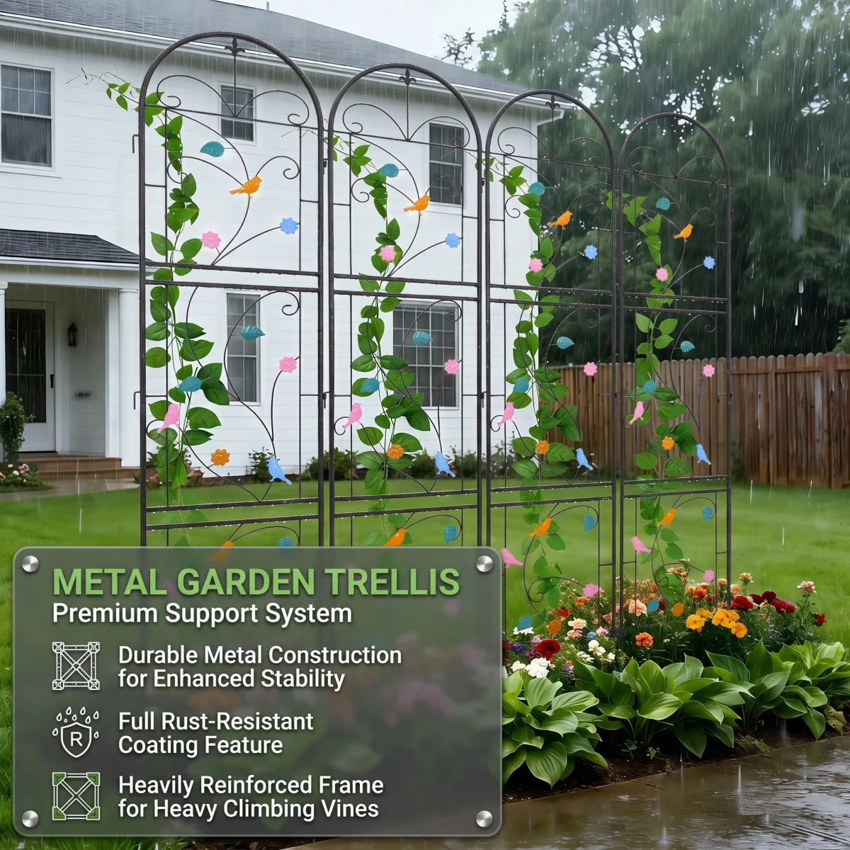 Metal Garden Trellis 2 Pack Tall Metal Garden Trellis Support Trellis Fence Decorated with Vibrant Birds Flowers for Climbing Plants, Landscaping Trellis for Outdoor Patio