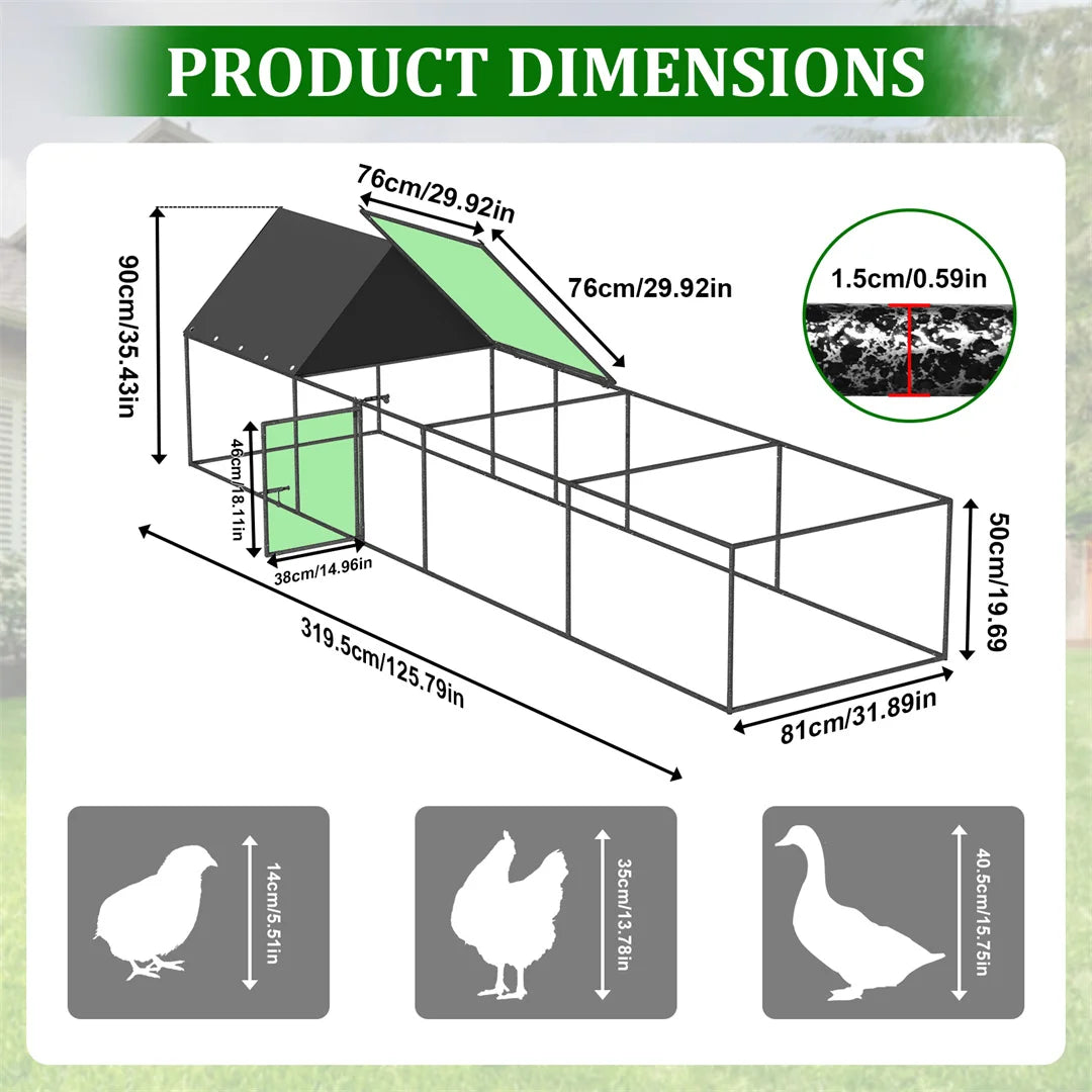 Walk-in Outdoor Chicken Coop Cage, Poultry Run Pen Fence with Nylon Netting & Silver Powder-Coated Metal Tubes, for Ducks Hens