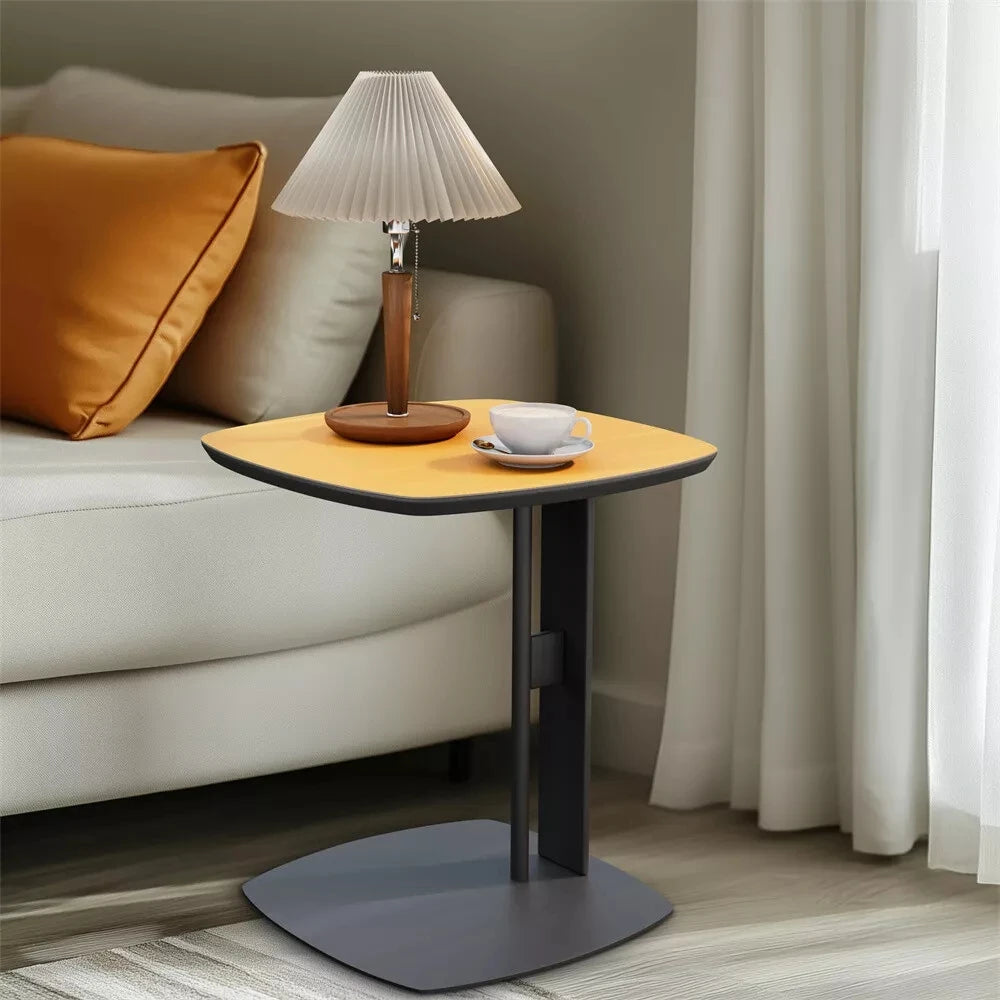 Luxury C Table End Table Saddle Leather Top with Metal Leg, Couch Tables C Shaped Side Table for Bedroom Living Room