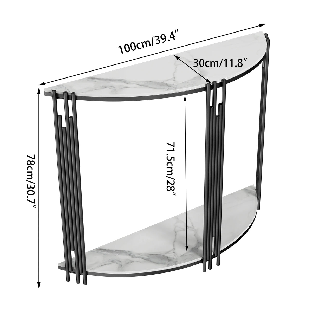 39.4W x 11.8D X 30.7H inch inch Half Moon Tiered Real Marble Entry Console Table Hallway Entryway Furniture for Entrance, Home Living Room