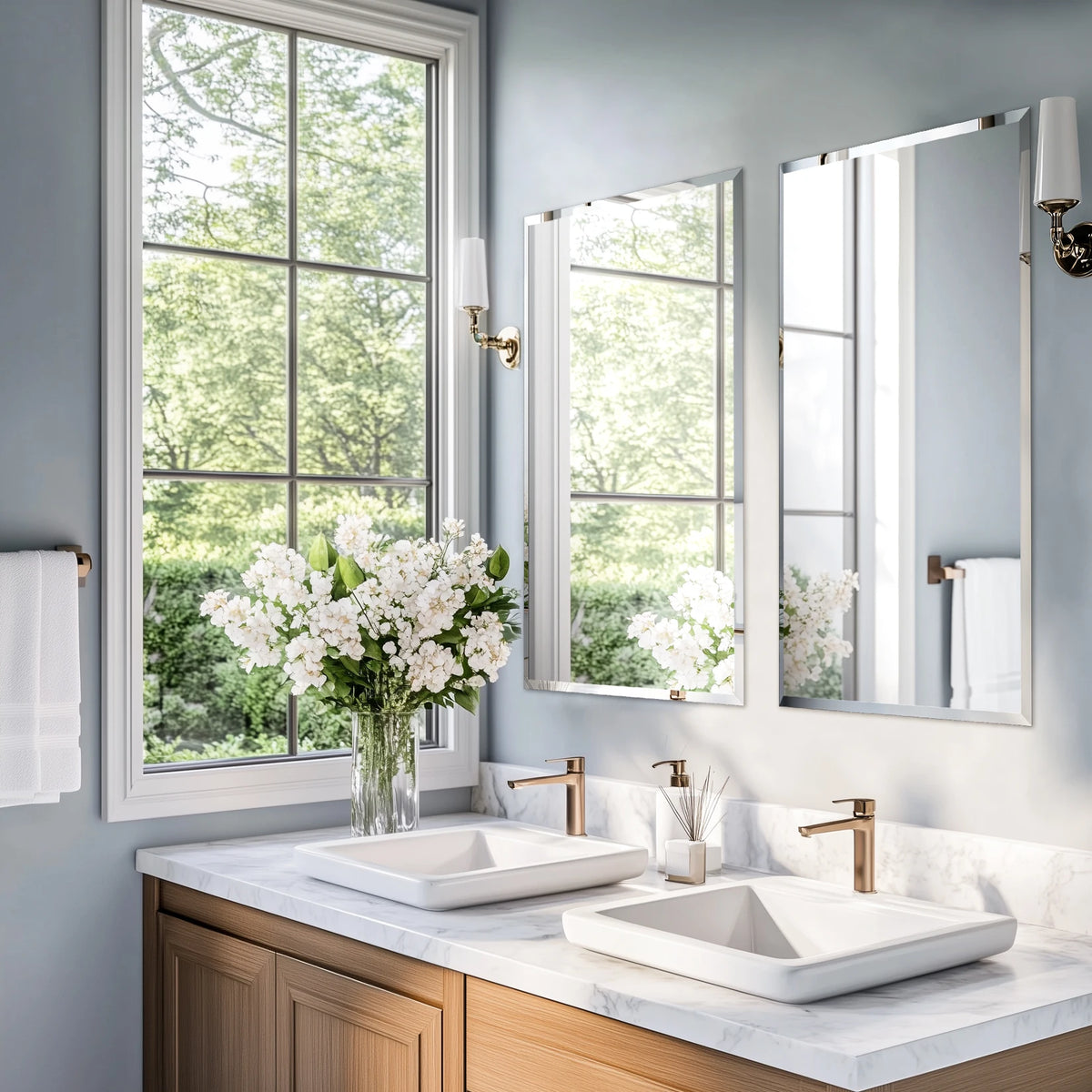 Frameless Bathroom Mirror for Over Sink, Beveled Wall Mirror, Rectangle Vanity Mirror, Modern Style