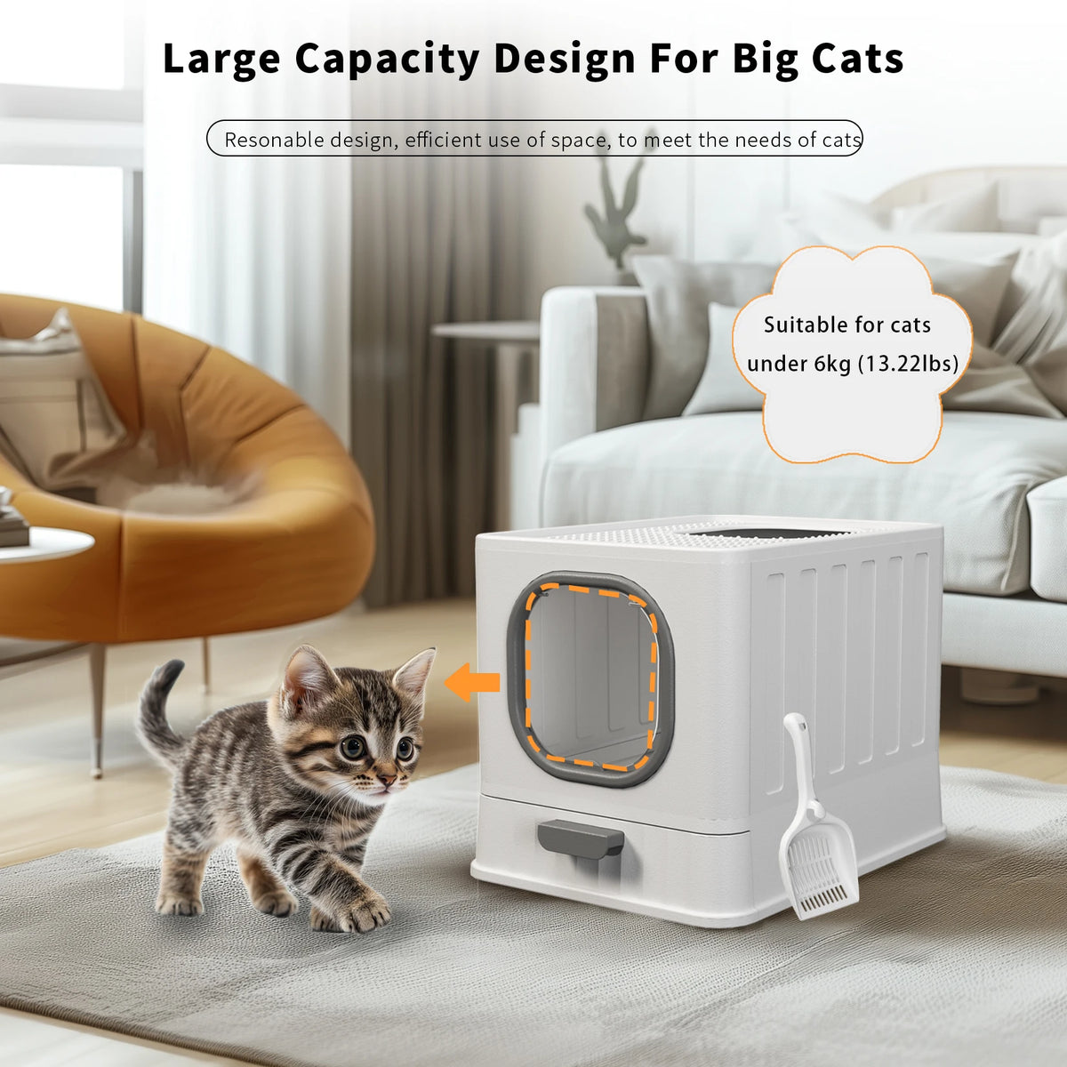 XL Cat Litter Box with Lid Enclosed Cat Potty Top Entry Anti-Splashing Cat Toilet Easy to Clean with Cat Litter Scoop