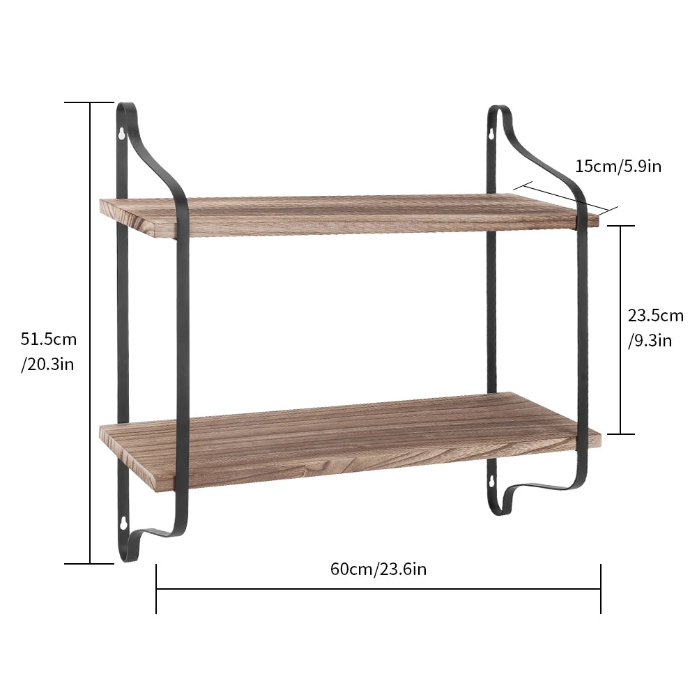 Large Rustic Industrial Pipe Wall Floating Shelf Wooden Storage Shelving Unit