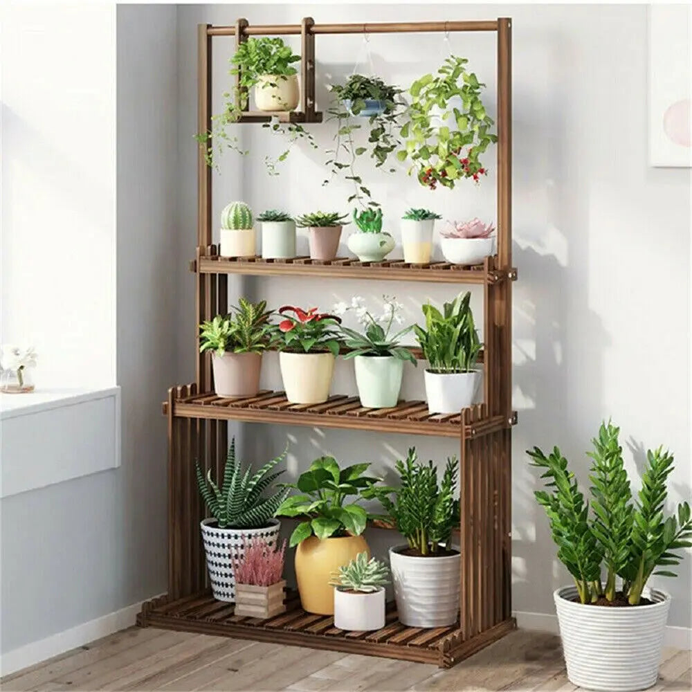Heavy Duty Hanging Plant Stand Multiple Wood Flower Potted Rack Planter Shelving Unit for Indoor Outdoor