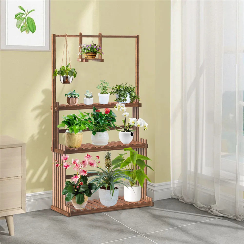 Heavy Duty Hanging Plant Stand Multiple Wood Flower Potted Rack Planter Shelving Unit for Indoor Outdoor