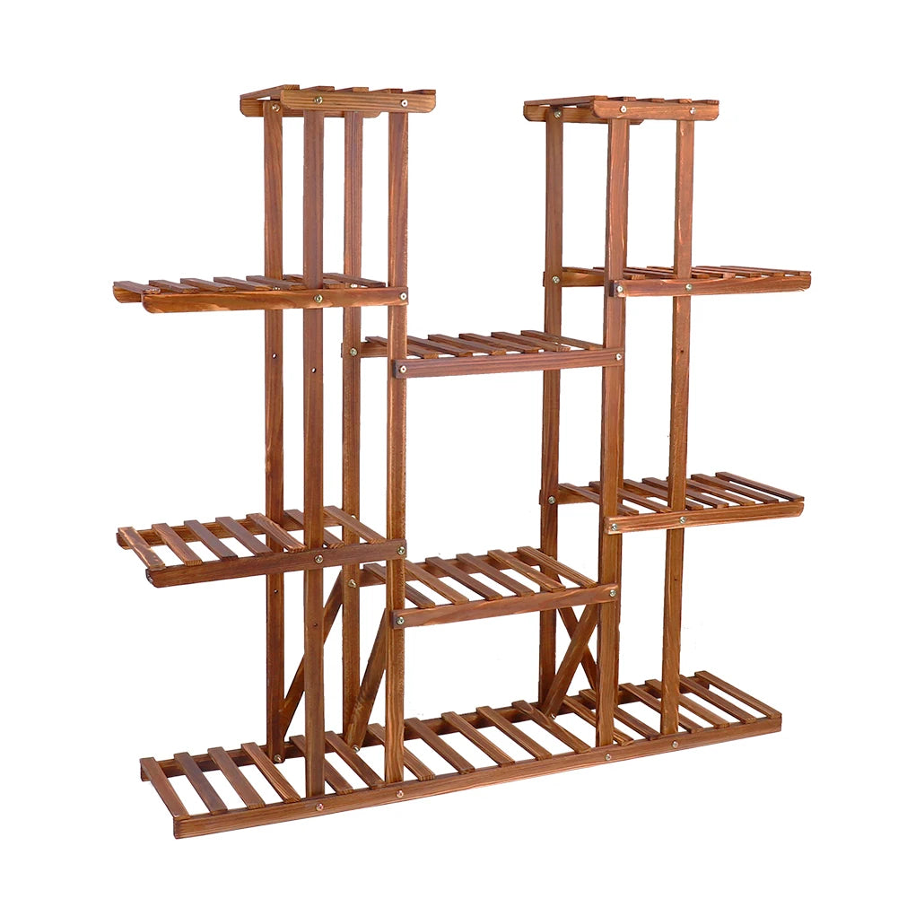 Multi-Tier Plant Stand, 46in Height Wood Flower Rack Holder 16 Potted Display Storage Shelves Indoor Outdoor for Patio Gard