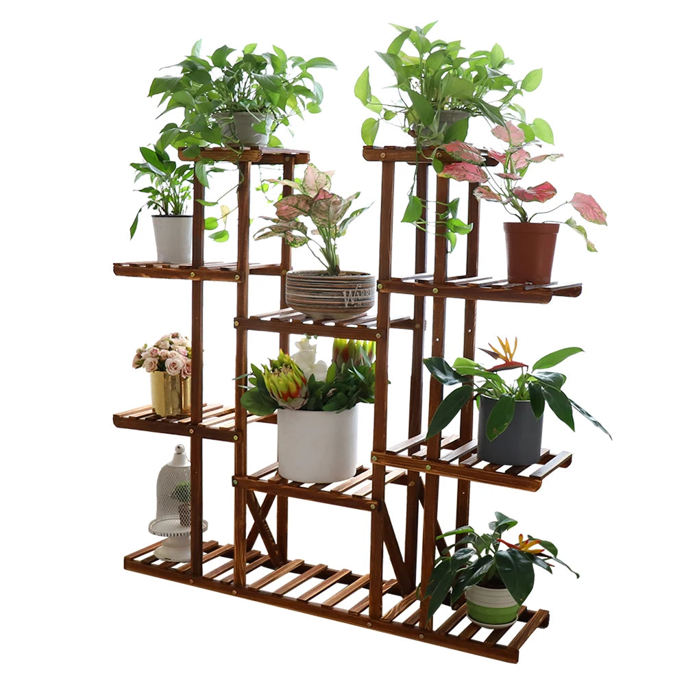 Multi-Tier Plant Stand, 46in Height Wood Flower Rack Holder 16 Potted Display Storage Shelves Indoor Outdoor for Patio Gard