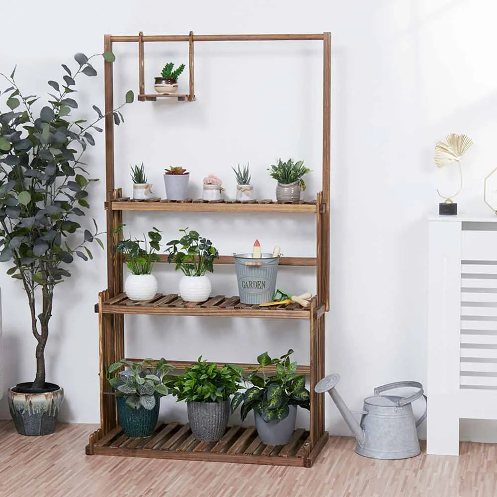 Heavy Duty Hanging Plant Stand Multiple Wood Flower Potted Rack Planter Shelving Unit for Indoor Outdoor