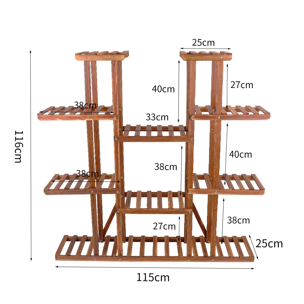 Multi-Tier Plant Stand, 46in Height Wood Flower Rack Holder 16 Potted Display Storage Shelves Indoor Outdoor for Patio Gard