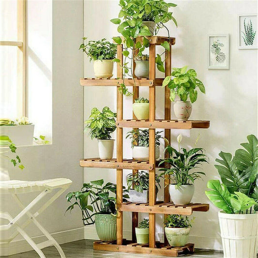 Wall Corner Wooden Plant Stand Indoor Outdoor Garden Flower Pot Shelf Space Save