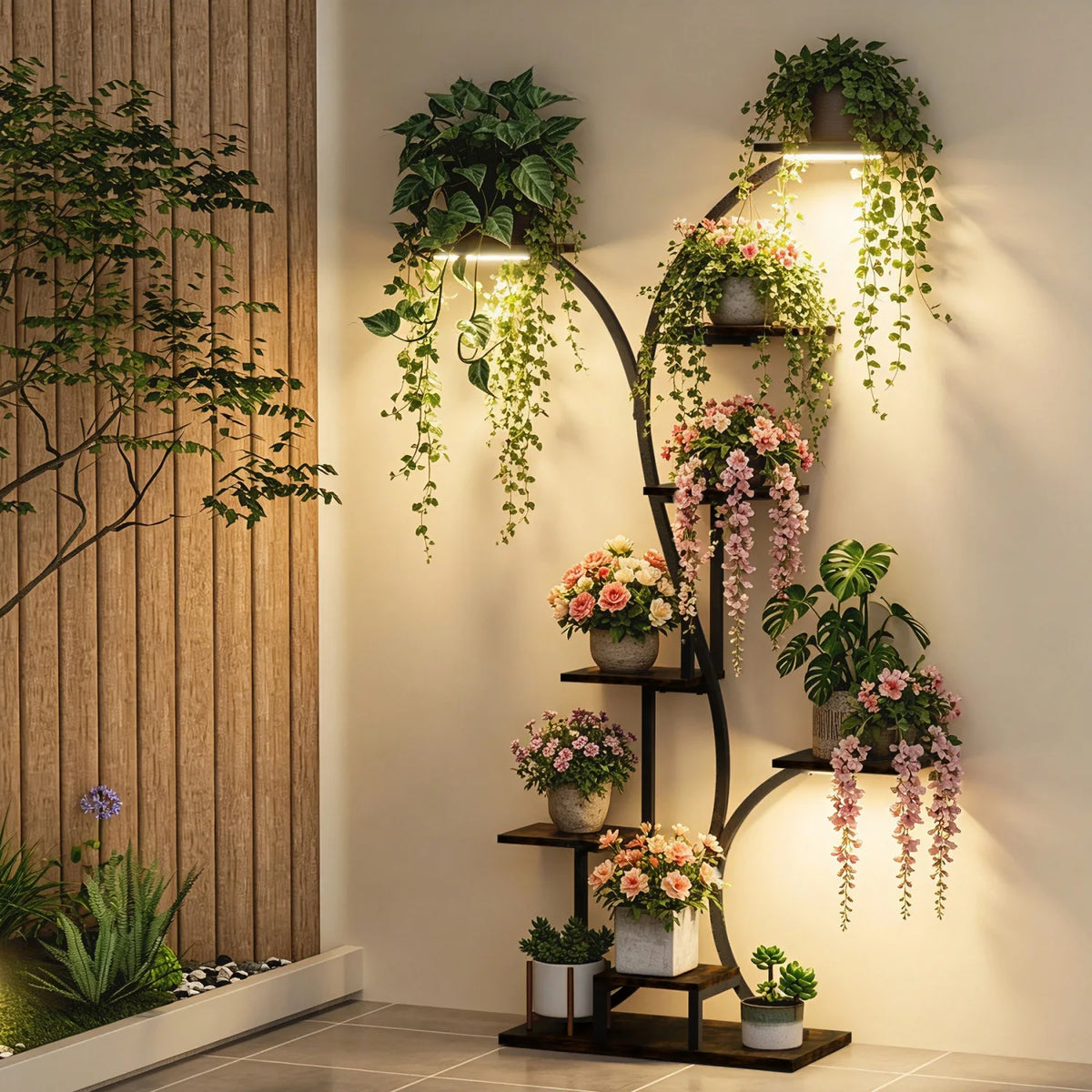 9-tier Tree Shaped Plant Stand with Grow Light Plant Rack Flowers Pot Holder Stand for Garden Patios Balcony