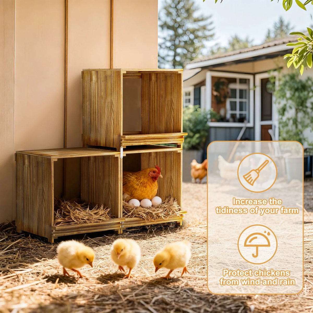 Natural Wood Chicken Nesting Box for Outdoor Coop Ducks Poultry Floor Standing Boxes Hen House Laying Boxes Stackable