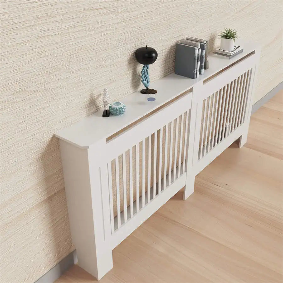 High Radiator Cover Modern Slatted Vertical Radiator Cover MDF Cabinet High Radiators Shelf for Bedroom Living Room Radiators