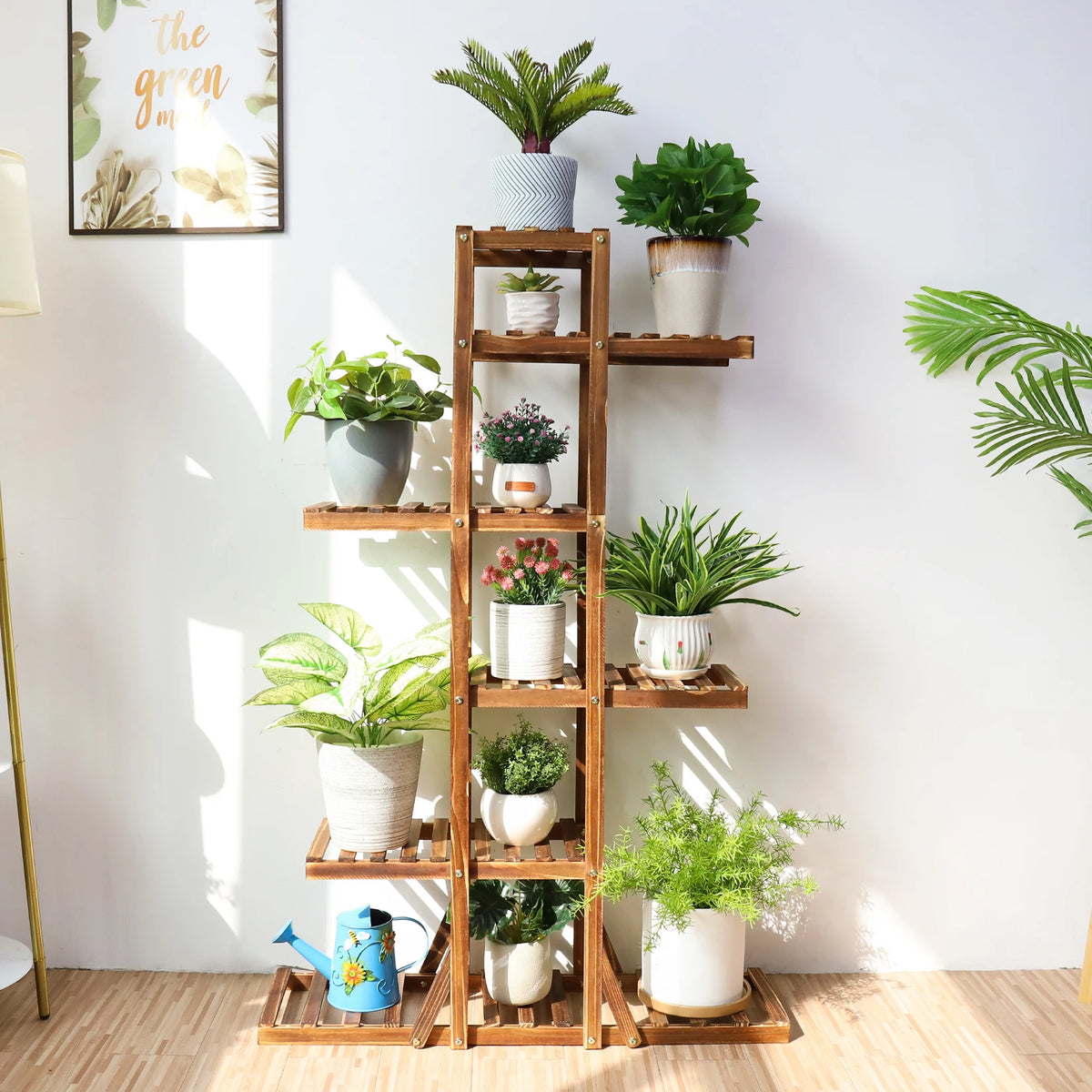 Wall Corner Wooden Plant Stand Indoor Outdoor Garden Flower Pot Shelf Space Save