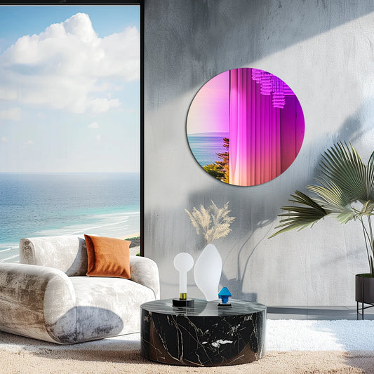 Wall Decorative Mirror Iridescent Round Wall Mirror Living Room Dazzling Rainbow Accent Glass Mirror Hanging for Decor