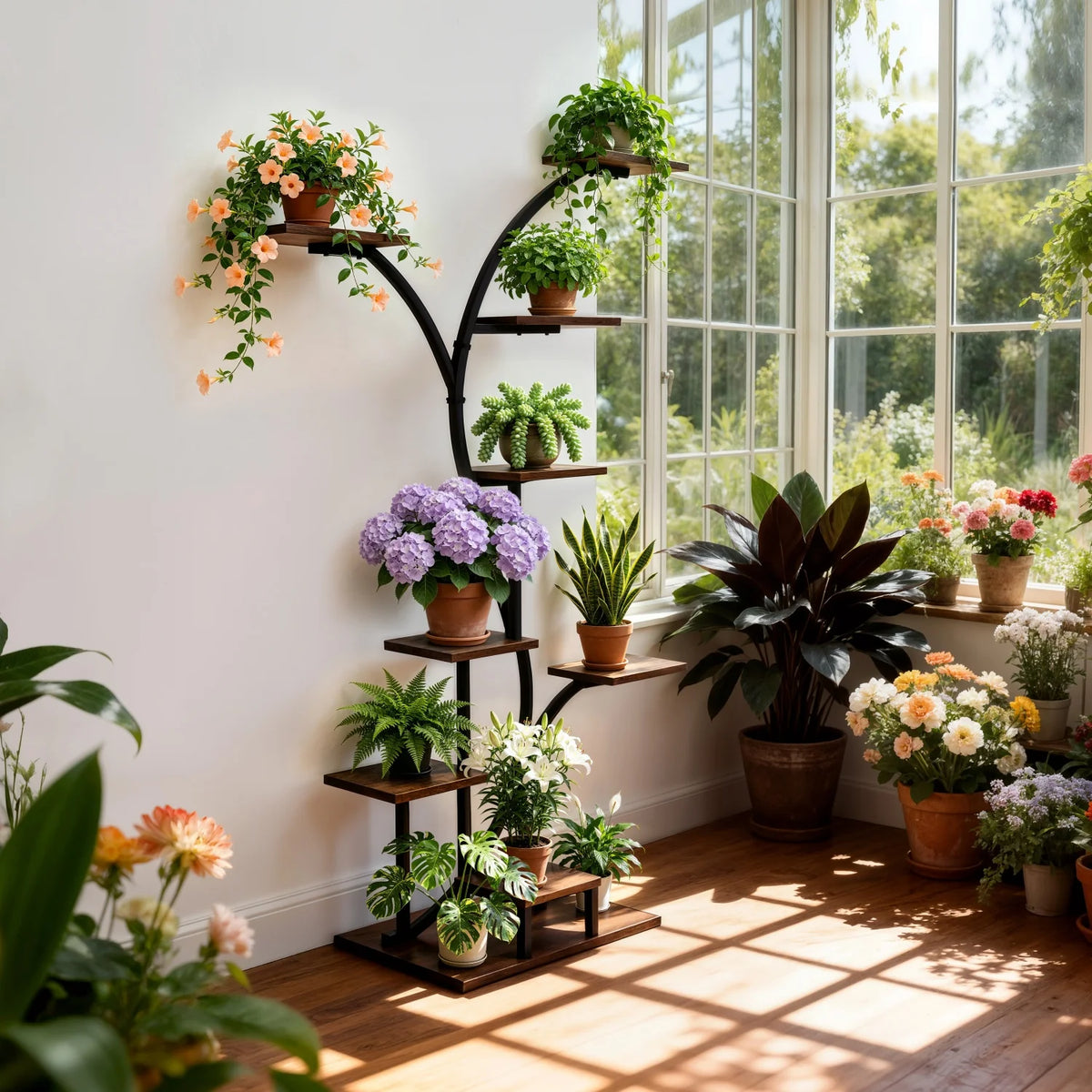 9-tier Tree Shaped Plant Stand with Grow Light Plant Rack Flowers Pot Holder Stand for Garden Patios Balcony