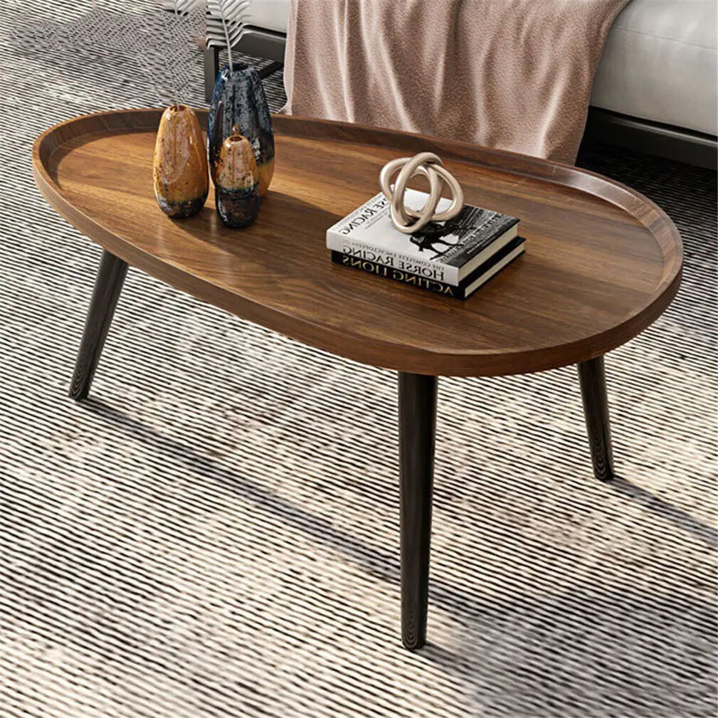 Irregular Drop-Shaped Coffee Table Set 2-in-1 Solid Wooden Sofa Side End Table with Triangle Legs for Living Room