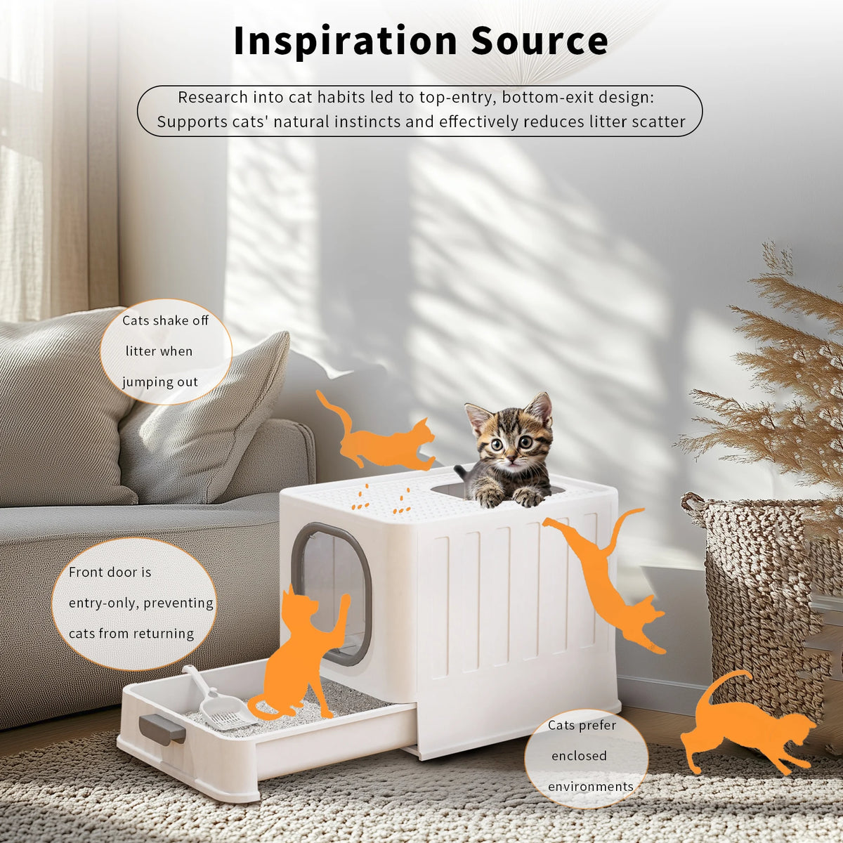XL Cat Litter Box with Lid Enclosed Cat Potty Top Entry Anti-Splashing Cat Toilet Easy to Clean with Cat Litter Scoop