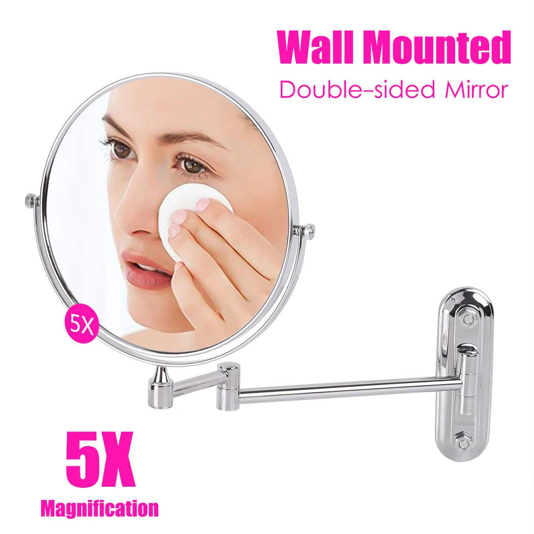 8 Inch Double-Sided Makeup Mirror 10X Magnifying Wall Mounted Swivel Extendable Bathroom Mirror for Shaving