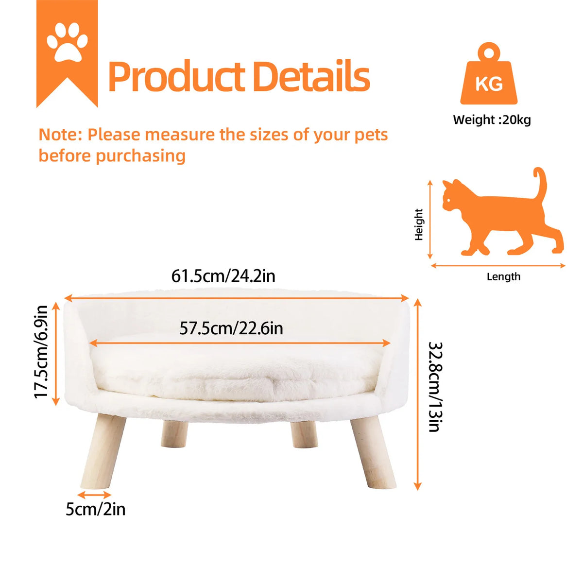 Pet Sofa Bed Raised Cat Chair Small Dog Couch Bed Removable Cushion Sleep House