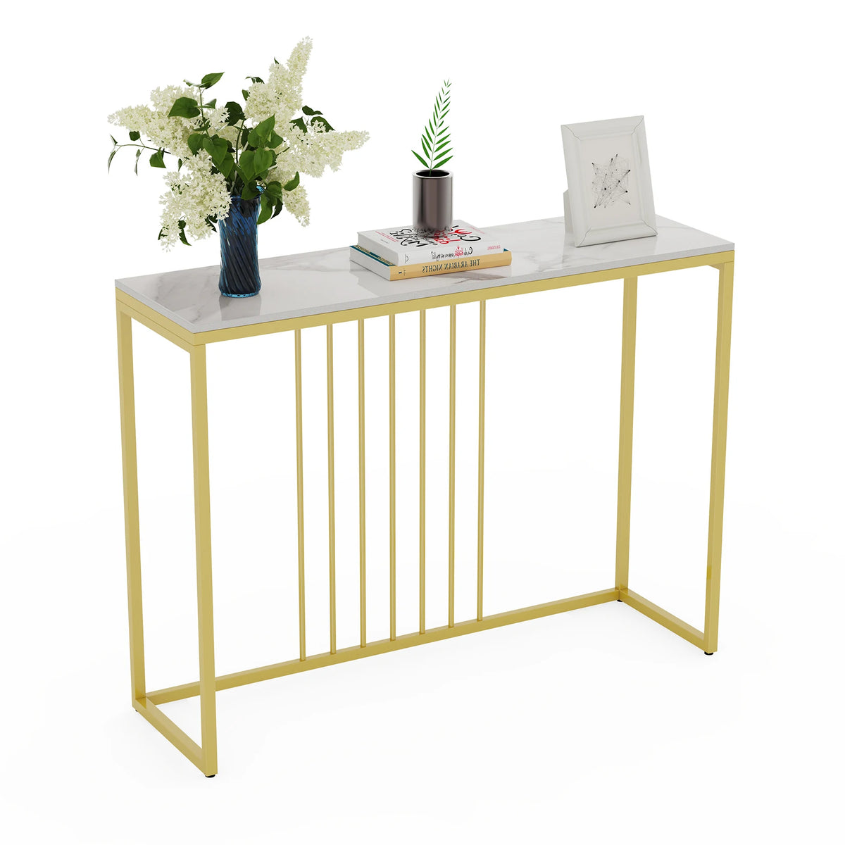 39.4x11.8x30.9inch Modern Accent Console Marble Table Gold Metal Frame Storage Display Shelf Narrow Table for Hallway Entryway Living Room Entrance