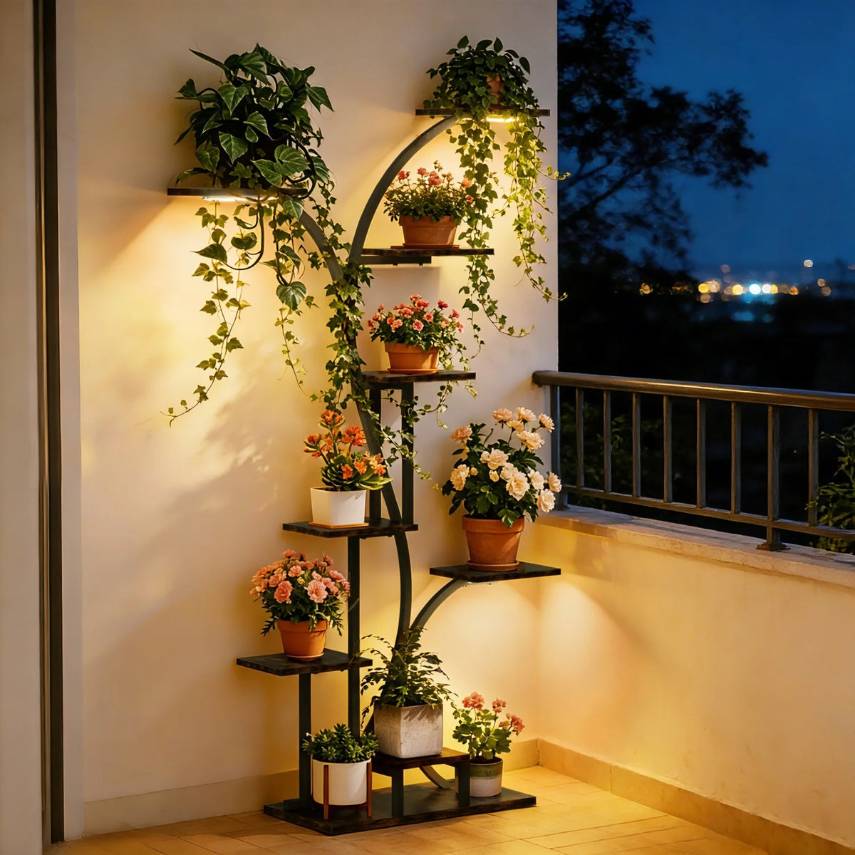 9-tier Tree Shaped Plant Stand with Grow Light Plant Rack Flowers Pot Holder Stand for Garden Patios Balcony