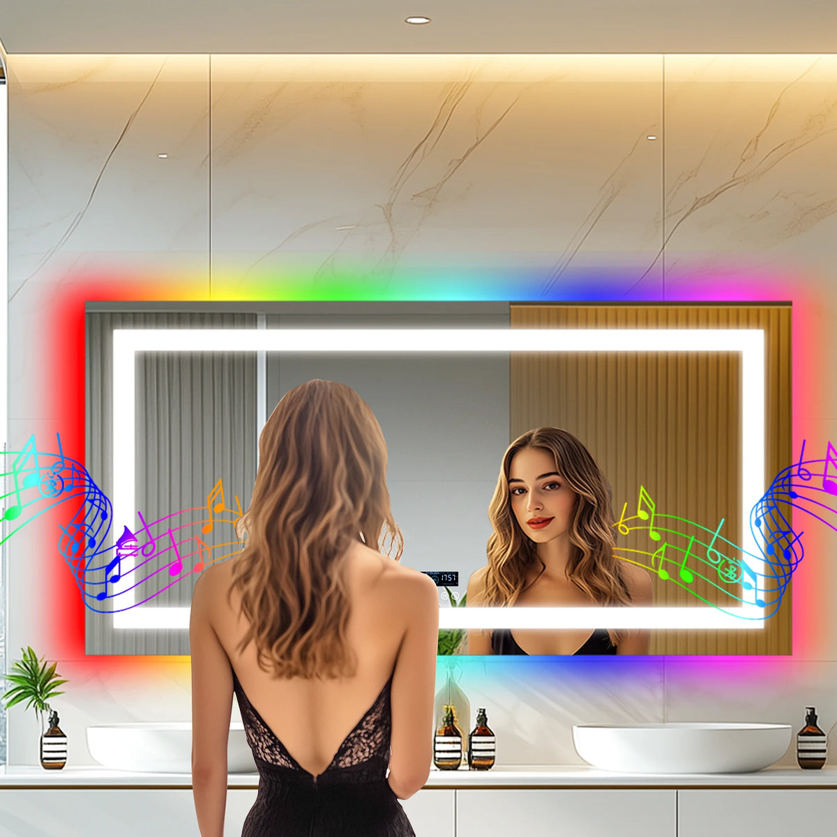 48"X24" LED Bathroom Mirror with Lights Anti-Fog Bathroom Mirror RGB Dimmable, Lighted Bathroom Wall Mirror