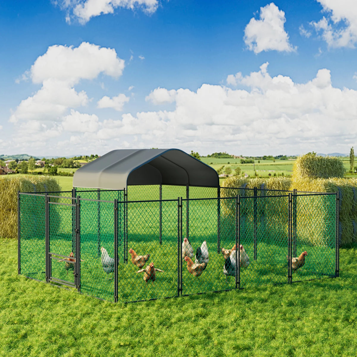 Chicken Coop 12.9x10.2x5.1ft Chicken Run Pen for Yard with Cover Outdoor Metal Portable Chicken Tractor Cage Enclosure Crate