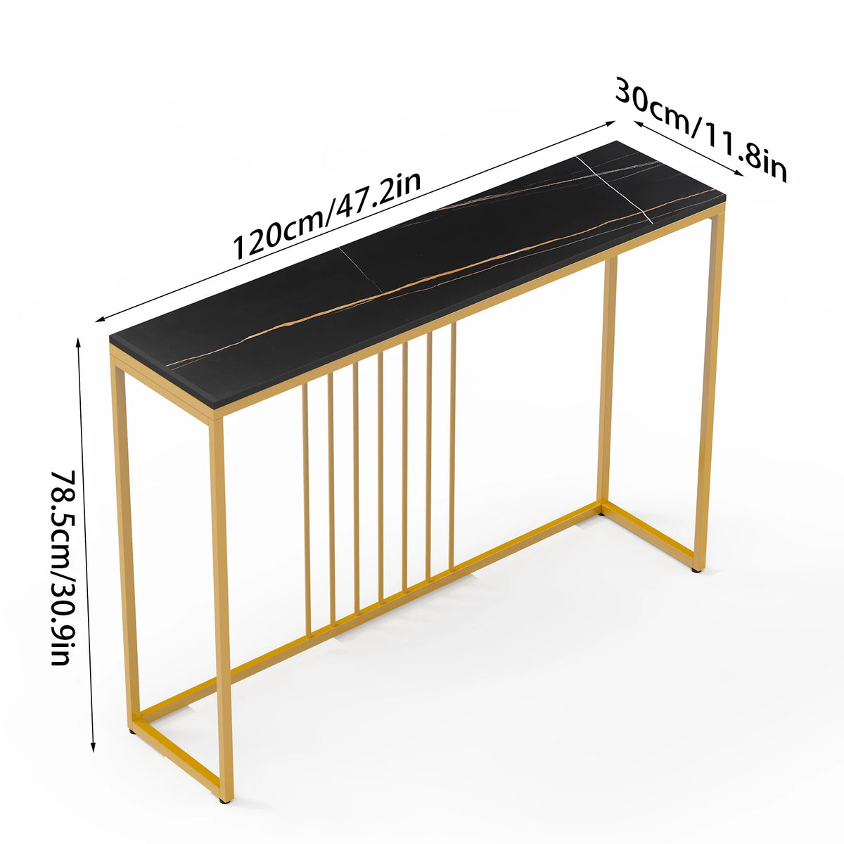 47.2 Inch Long Console Table for Foyer Modern Entryway Storage Table Sintered Stone Tabletop Gold Metal Legs