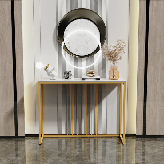 39.4x11.8x30.9inch Modern Accent Console Marble Table Gold Metal Frame Storage Display Shelf Narrow Table for Hallway Entryway Living Room Entrance