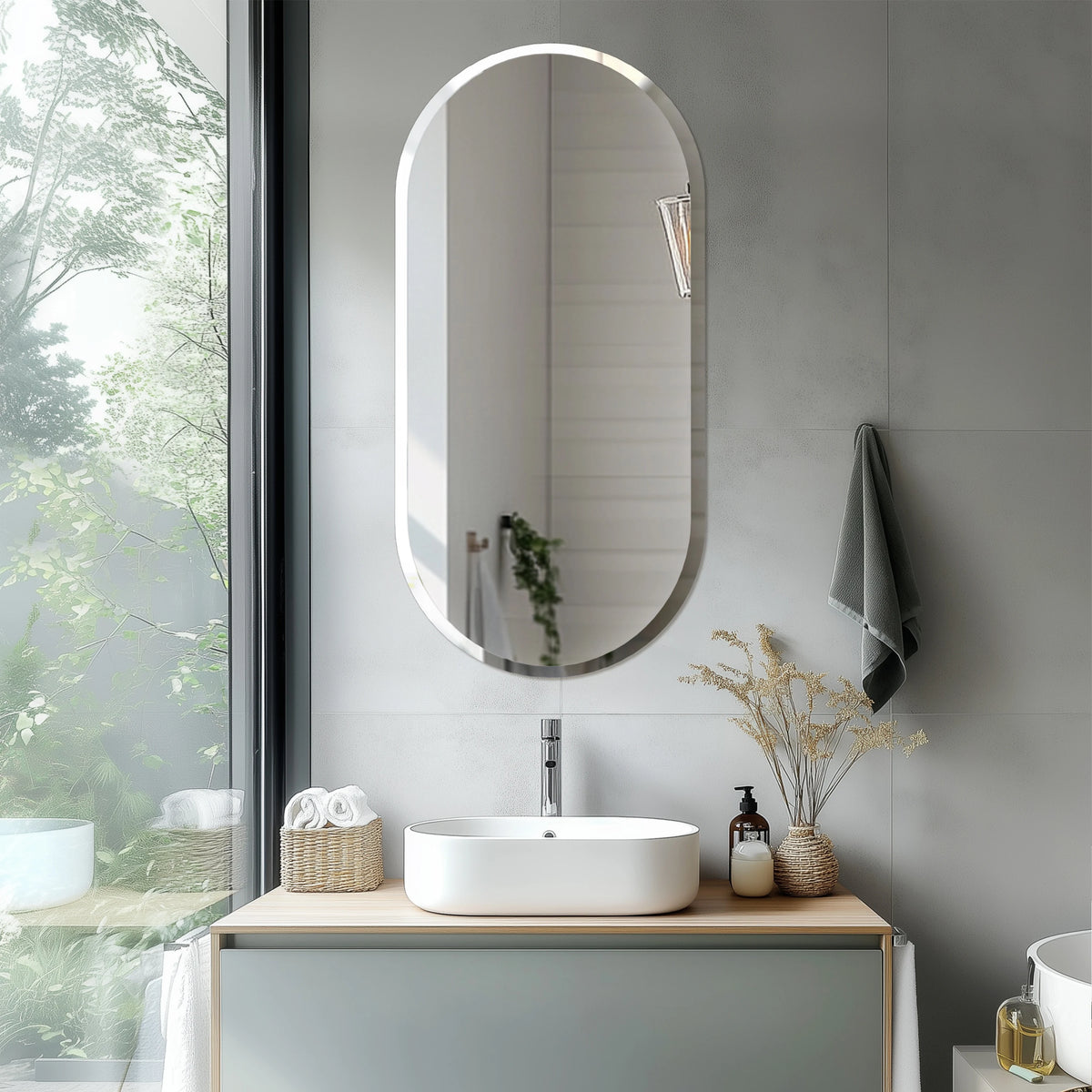 Bathroom Mirrors for Over Sink - Oval Frameless Mirror - Beveled Polished Wall Mirror for Bathroom, Vanity, Bedroom