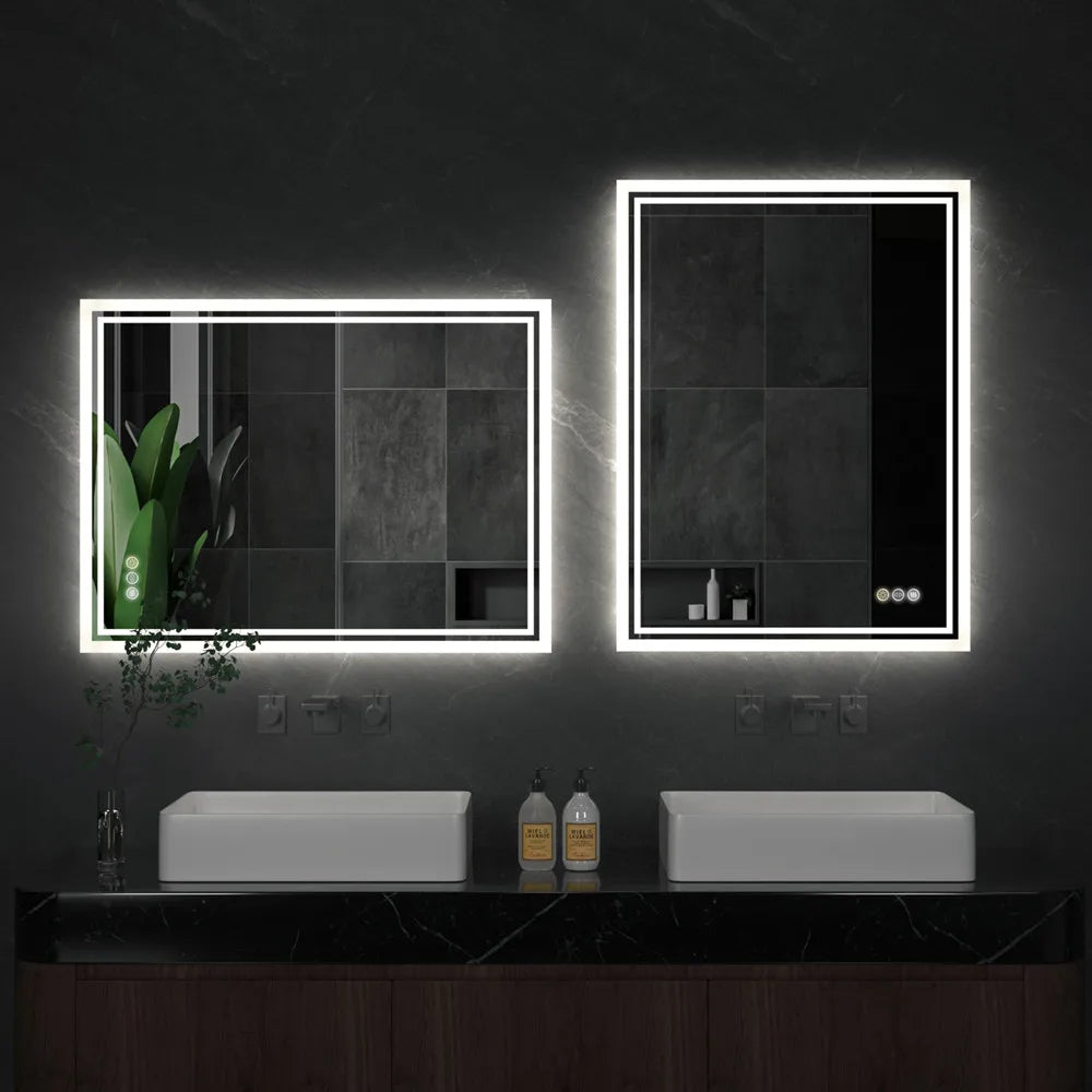 LED Bathroom Mirror, Frameless Backlit Vanity Mirror, Dimmable 3-Color Light, Anti-Fog, Touch Sensor