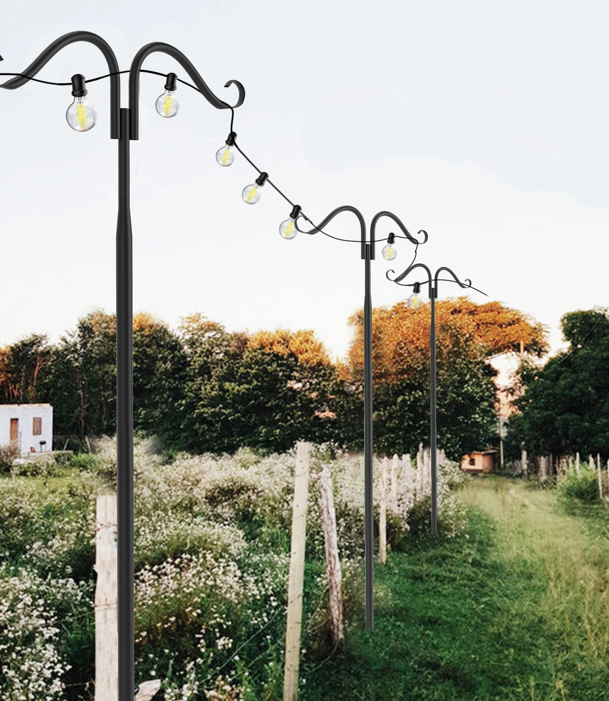 2 Pack Outdoor String Light Poles Stand Poles for Hanging Outside String Lights Adjustable Metal String Light Pole Stakes