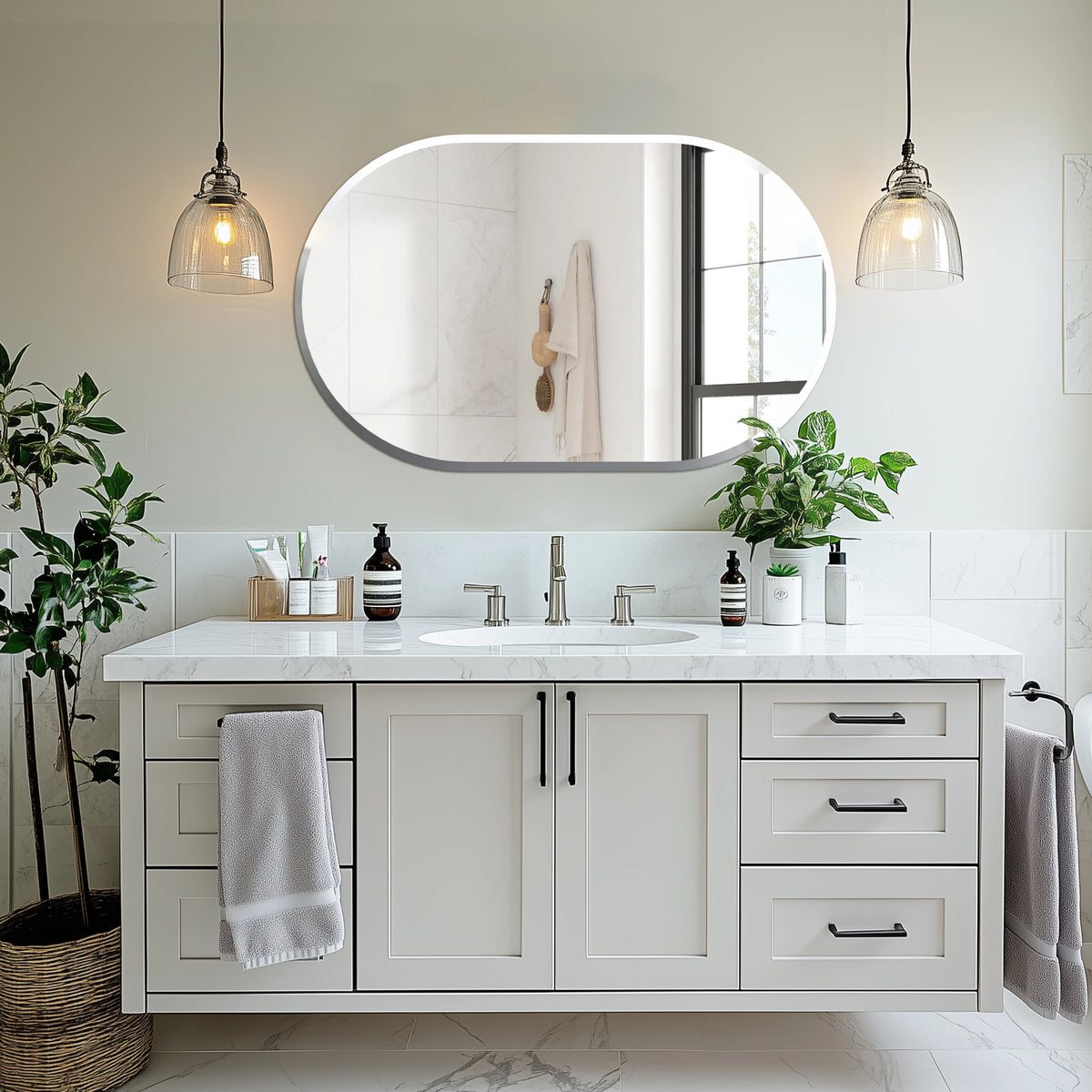Bathroom Mirrors for Over Sink - Oval Frameless Mirror - Beveled Polished Wall Mirror for Bathroom, Vanity, Bedroom