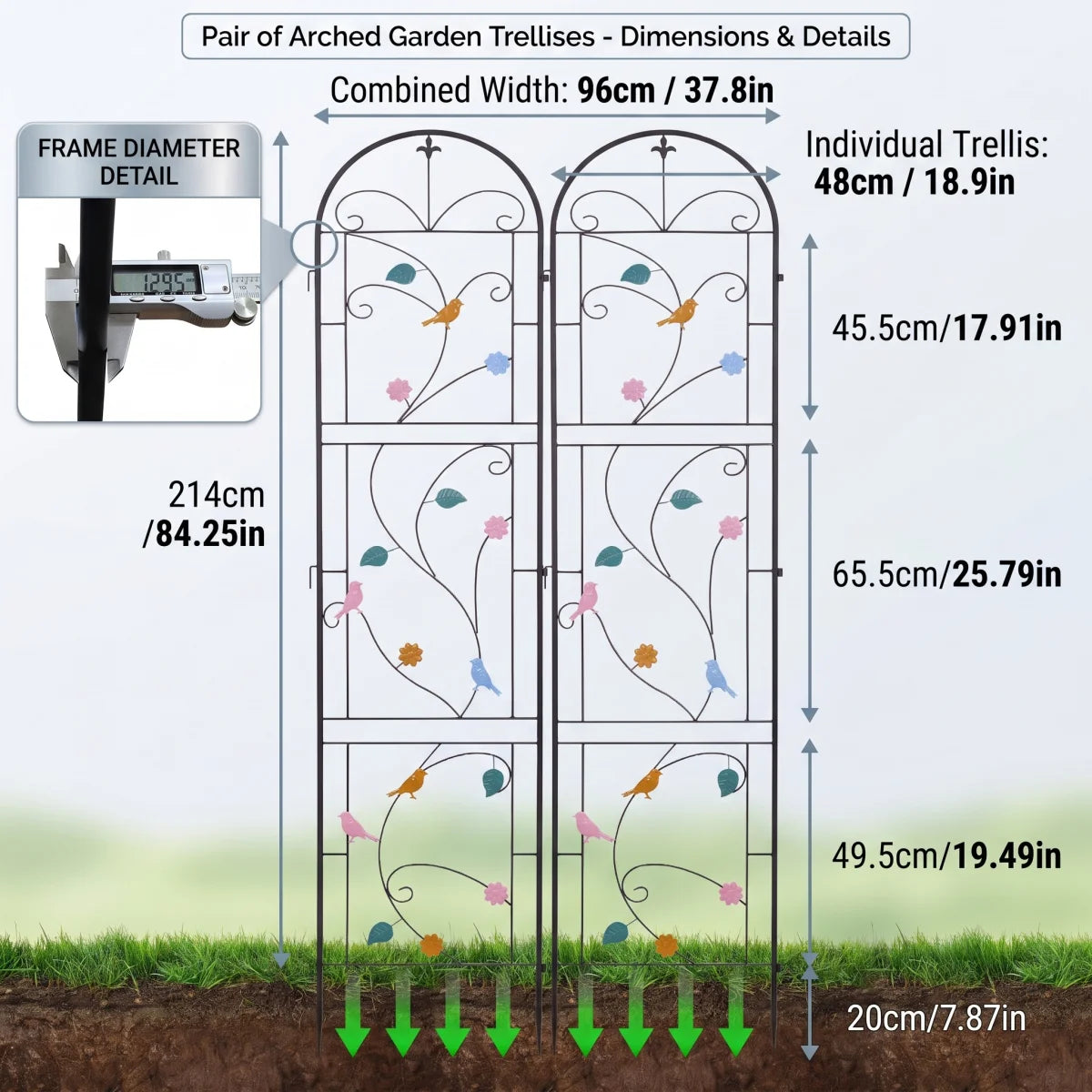 Metal Garden Trellis 2 Pack Tall Metal Garden Trellis Support Trellis Fence Decorated with Vibrant Birds Flowers for Climbing Plants, Landscaping Trellis for Outdoor Patio