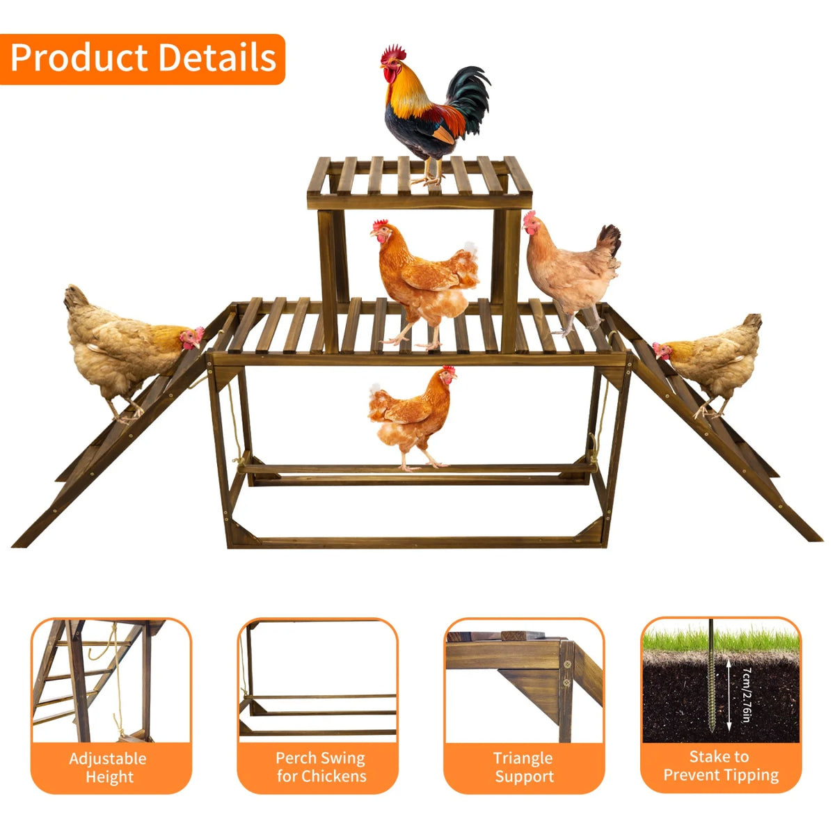 Pine Wood Chicken Perch Swing Chicken Roosting Bars Chicken Climbing Ladder Activity Play Toys for Coop Entertainment