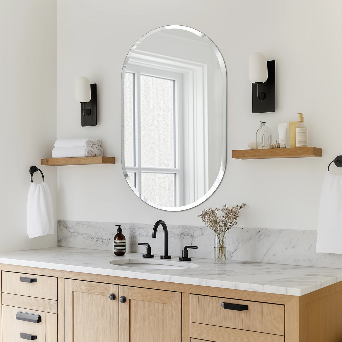 Bathroom Mirrors for Over Sink - Oval Frameless Mirror - Beveled Polished Wall Mirror for Bathroom, Vanity, Bedroom