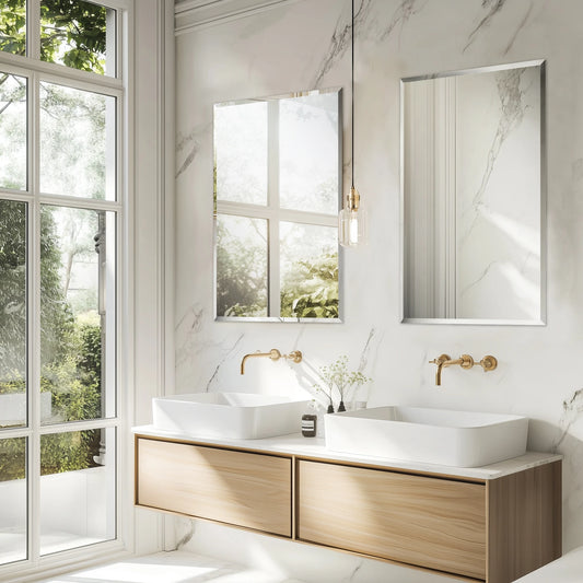 Frameless Bathroom Mirror for Over Sink, Beveled Wall Mirror, Rectangle Vanity Mirror, Modern Style