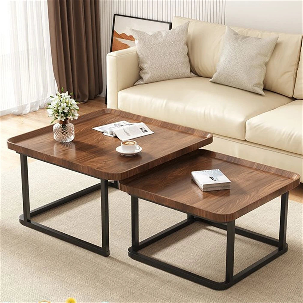 Industrial Coffee Table Set, Stacking Vintage Side End Table, Space Saving, Office Living Room Furniture, 2Pcs