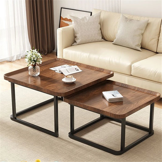 Industrial Coffee Table Set, Stacking Vintage Side End Table, Space Saving, Office Living Room Furniture, 2Pcs