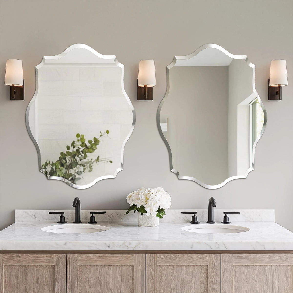 Wall Mirror Scalloped Frameless Beveled Edge Polished for Bathroom, Living Room, Vanity, Bedroom, Slive Mirror