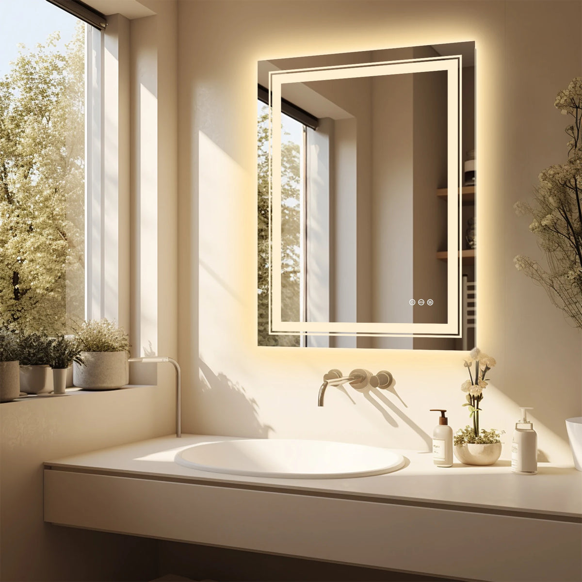 24x32 Inch Led  Rectangle Mirrors for Bathroom with Front Light and Backlit Anti Fog Function Wall Decor Vanity Mirrors