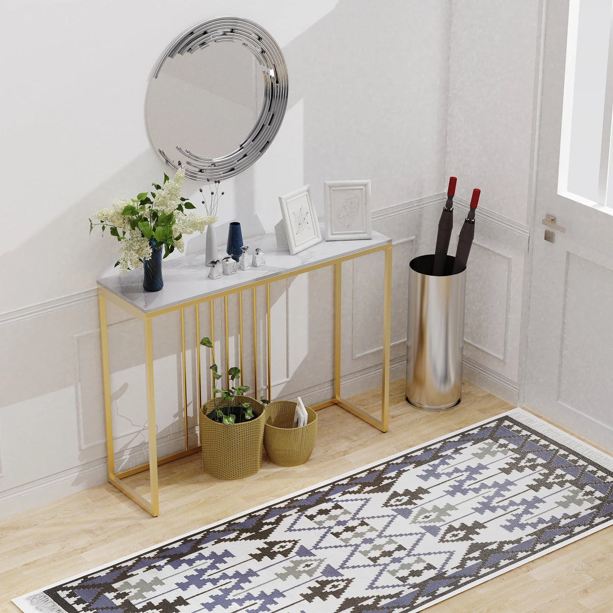 39.4x11.8x30.9inch Modern Accent Console Marble Table Gold Metal Frame Storage Display Shelf Narrow Table for Hallway Entryway Living Room Entrance