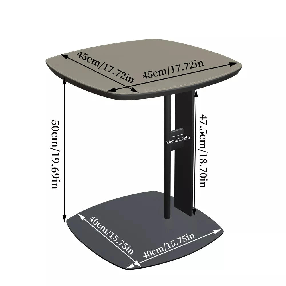 Luxury C Table End Table Saddle Leather Top with Metal Leg, Couch Tables C Shaped Side Table for Bedroom Living Room