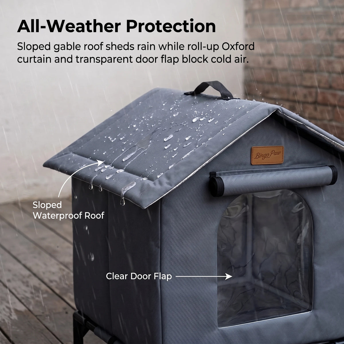 Elevated Outdoor Cat House Weatherproof, Insulated Feral Cat Shelter for Outside Winter with 3-Layer Aluminum Foil Thermal Liner, 600D Waterproof Oxford Pet Tent Bed with Legs & Ground Stakes for Stray Cats (45x42x55