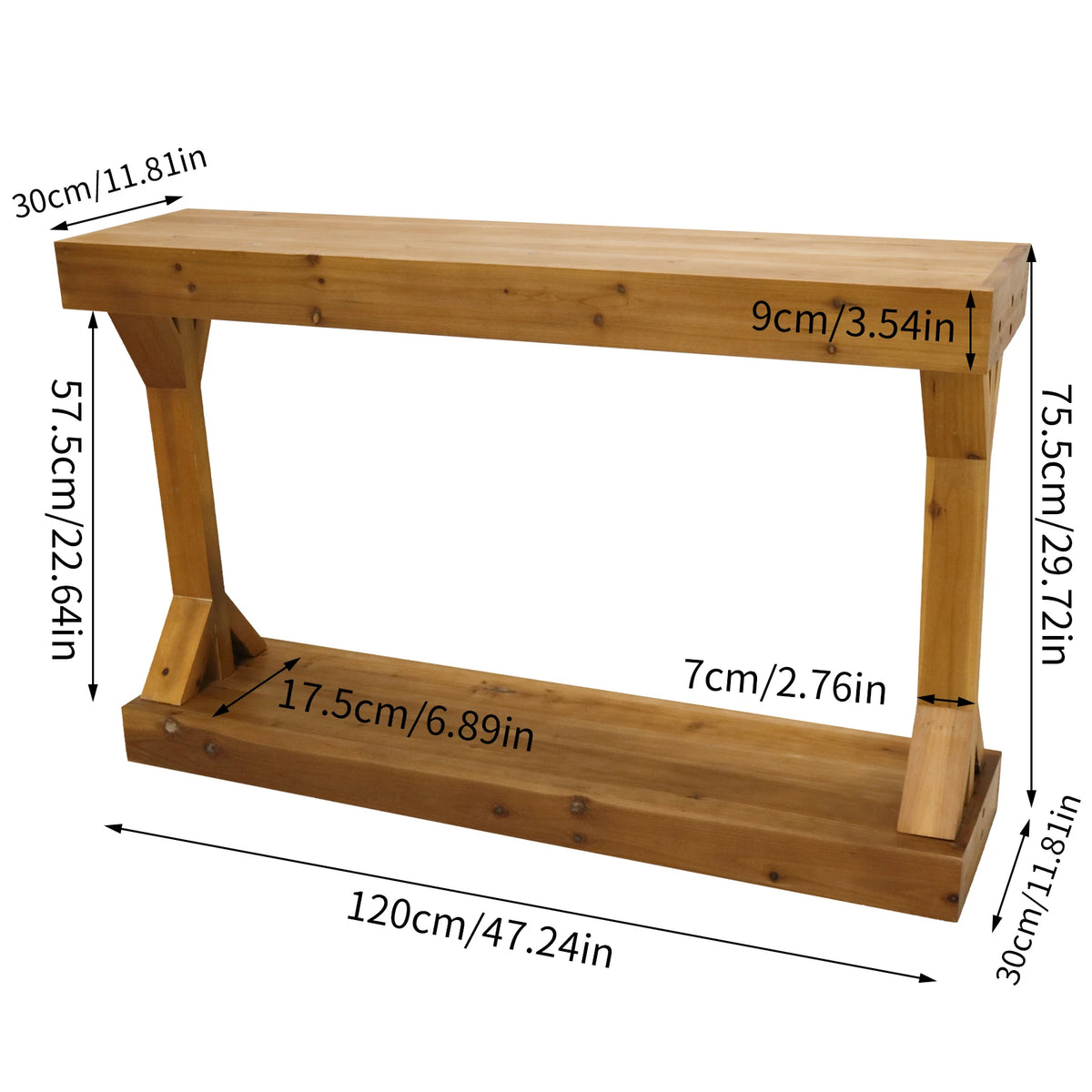 Wooden Console Table: 120cm Farmhouse Entryway Table with Shelf, Solid Fur Wood Rustic Sofa Storage Table Behind Couch for Living Rooms, Foyers, Hallways