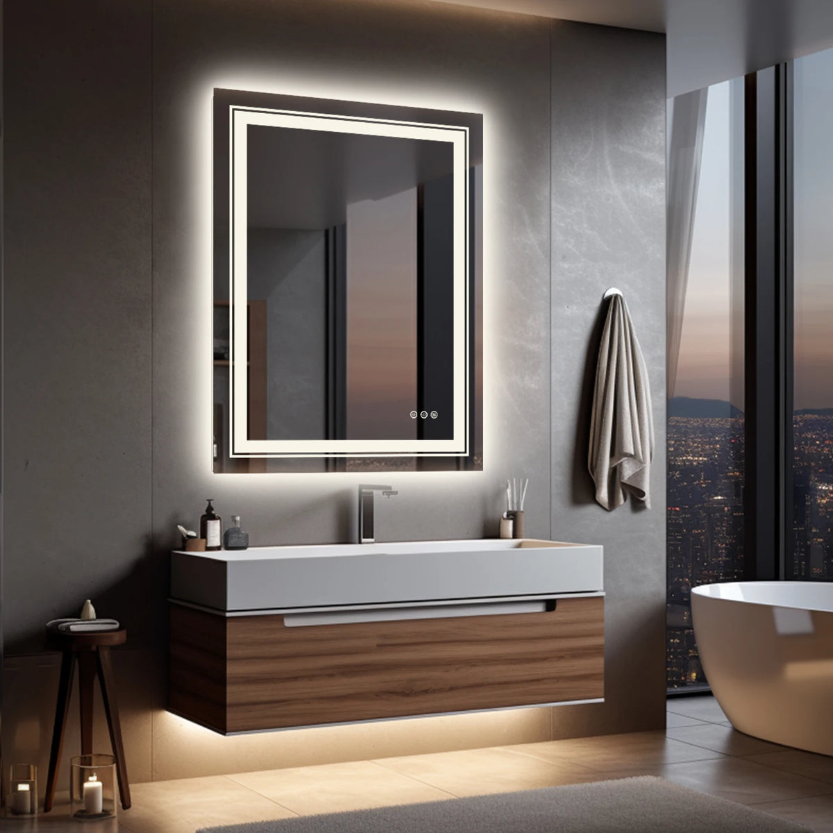 24x32 Inch Led  Rectangle Mirrors for Bathroom with Front Light and Backlit Anti Fog Function Wall Decor Vanity Mirrors