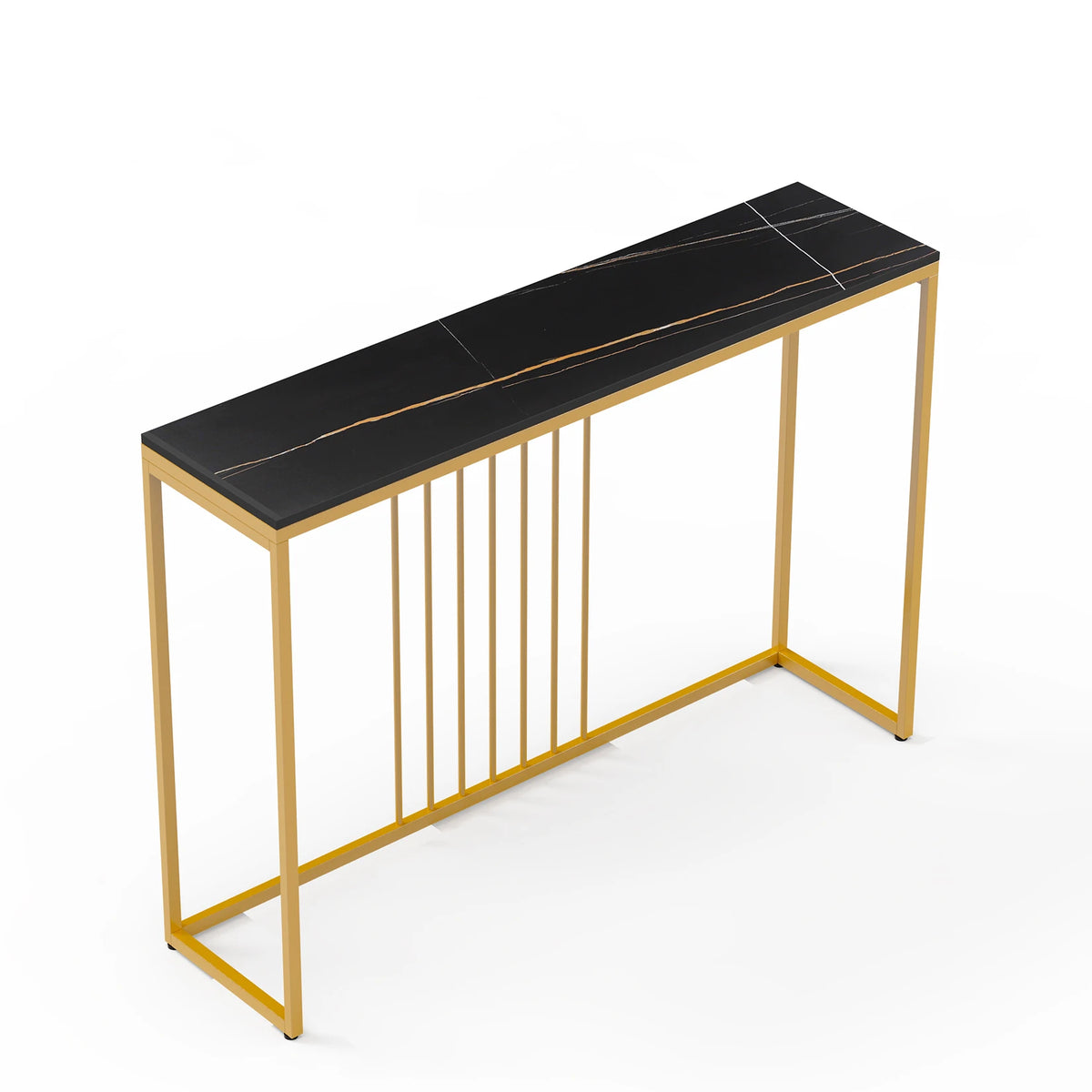 47.2 Inch Long Console Table for Foyer Modern Entryway Storage Table Sintered Stone Tabletop Gold Metal Legs